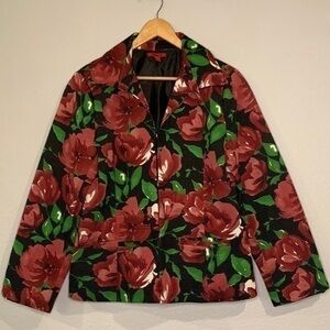 Joni B rose print textured lined blazer jacket L